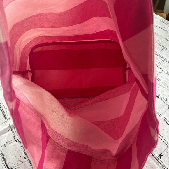 Victorias  Secret Vintage Striped Tote Beach Bag Pink Spell Out Logo - Picture 3 of 6